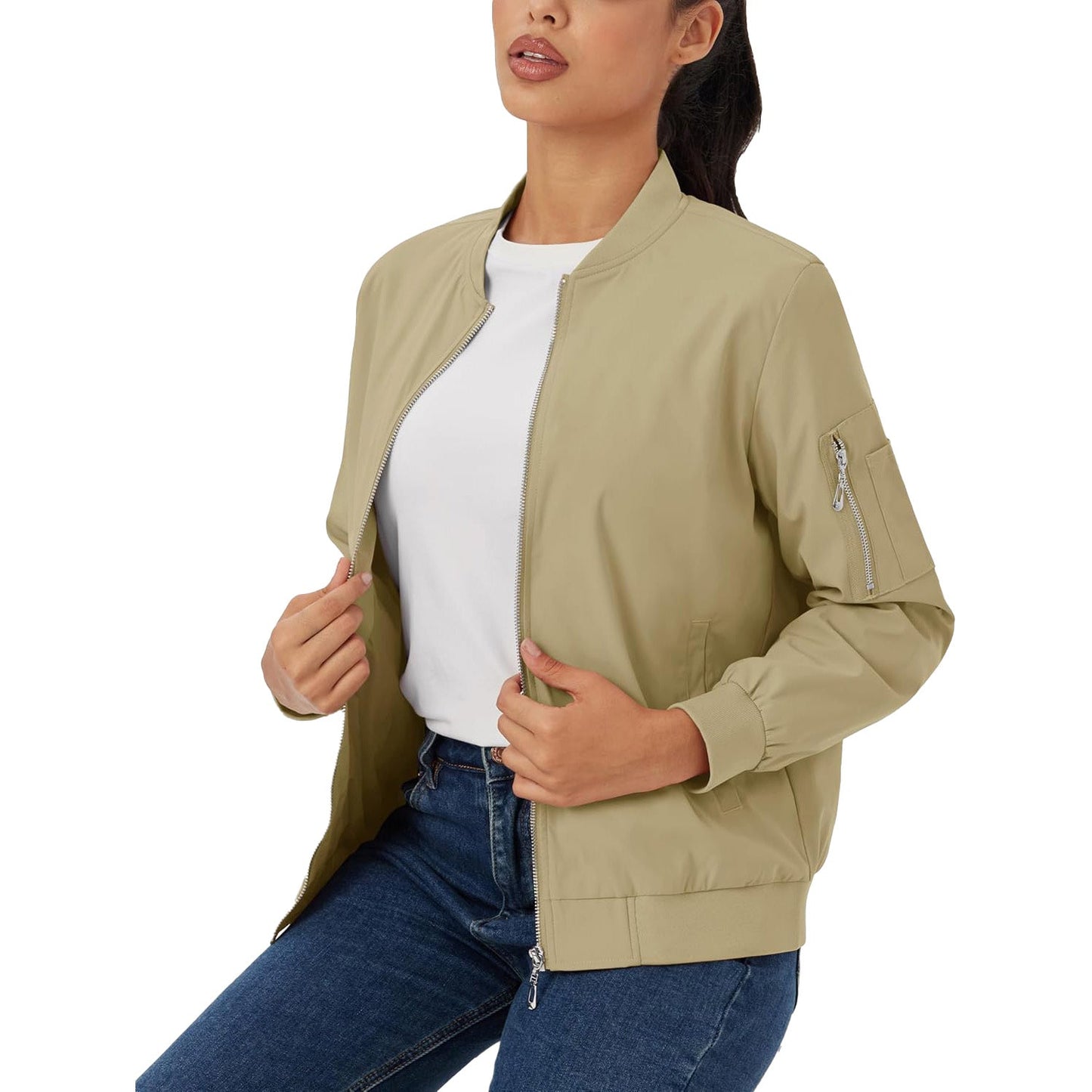 Women's Lightweight Bomber Jacket | 5-Pocket Zip-Up Windbreaker