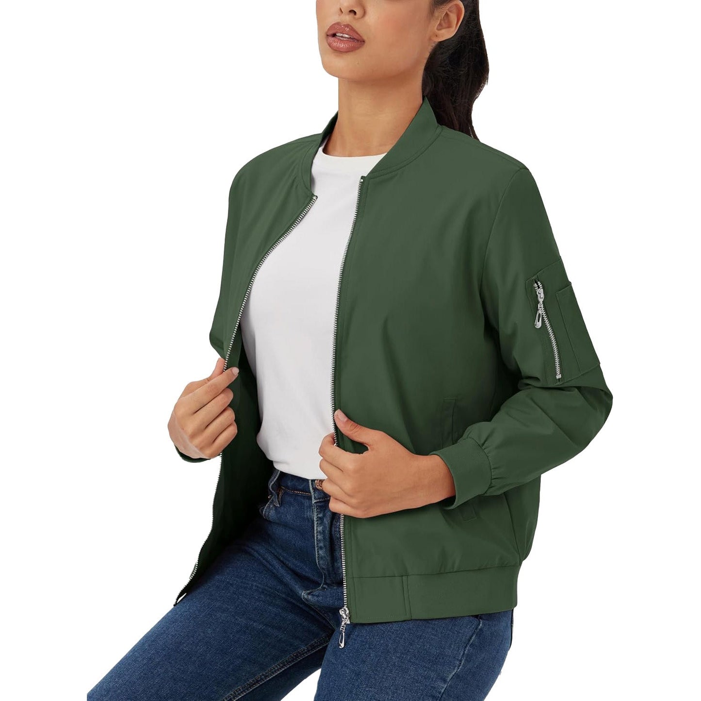 Women's Lightweight Bomber Jacket | 5-Pocket Zip-Up Windbreaker