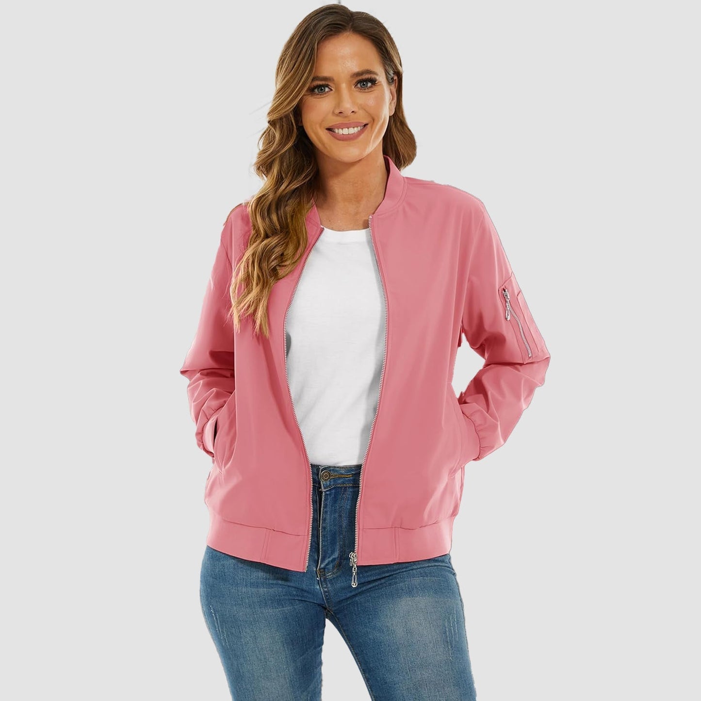 Women's Lightweight Bomber Jacket | 5-Pocket Zip-Up Windbreaker