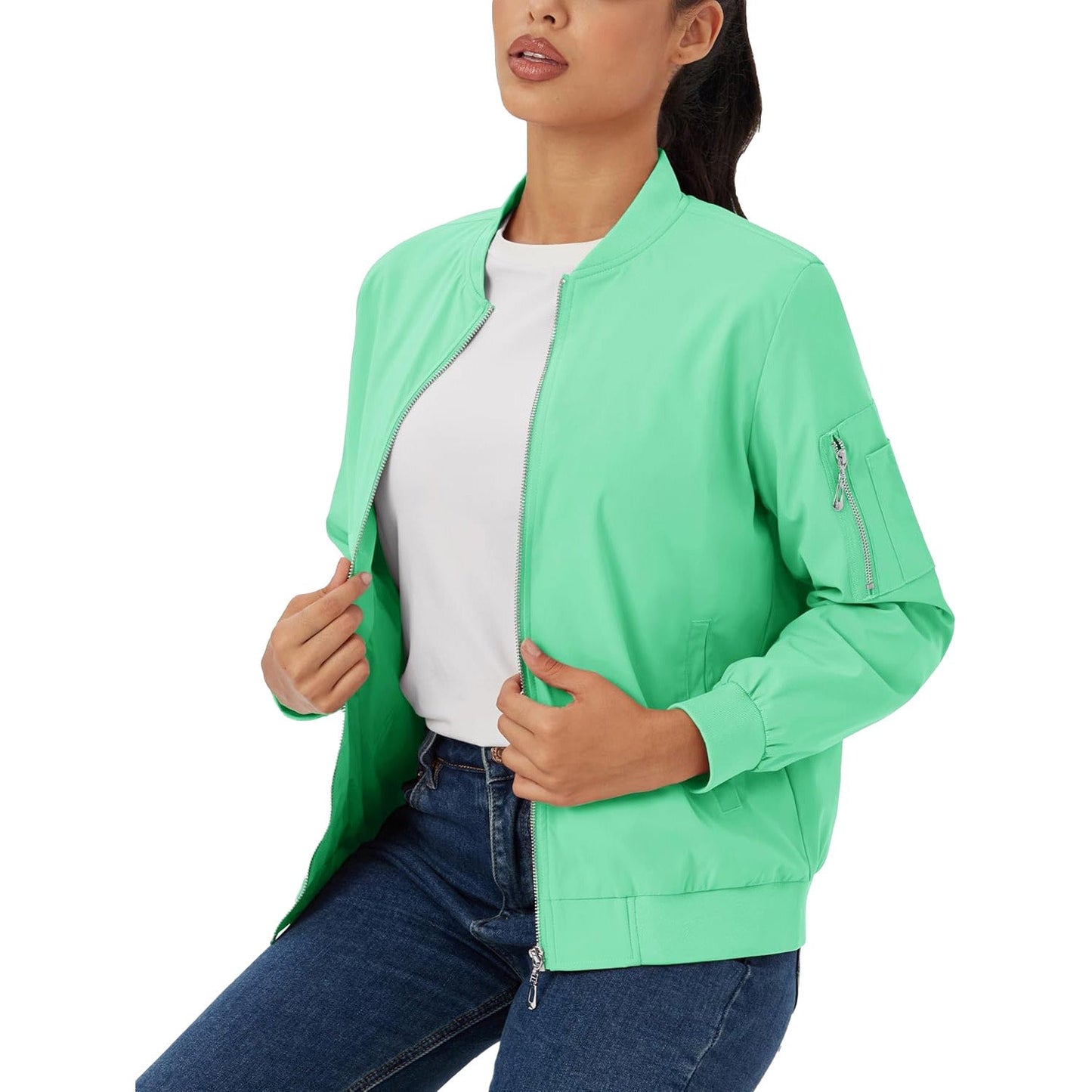 Women's Lightweight Bomber Jacket | 5-Pocket Zip-Up Windbreaker