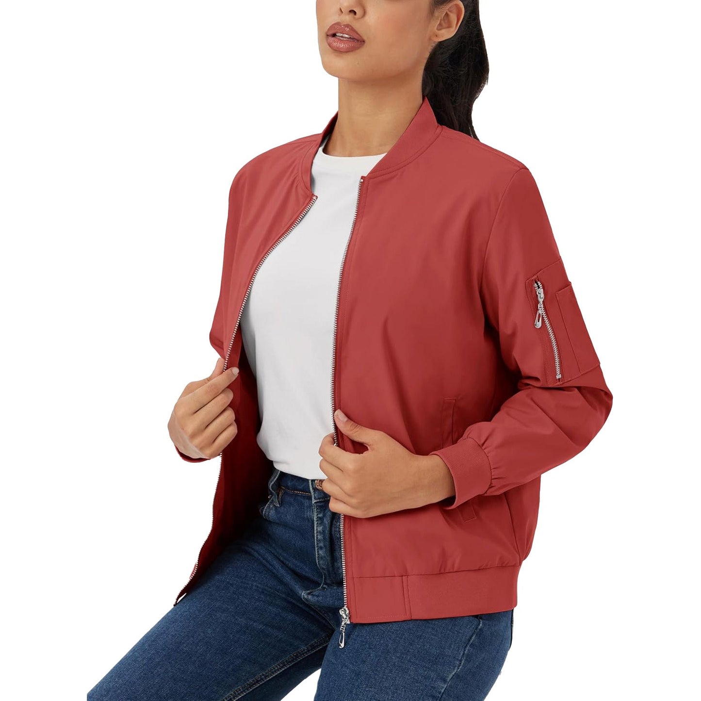 Women's Lightweight Bomber Jacket | 5-Pocket Zip-Up Windbreaker