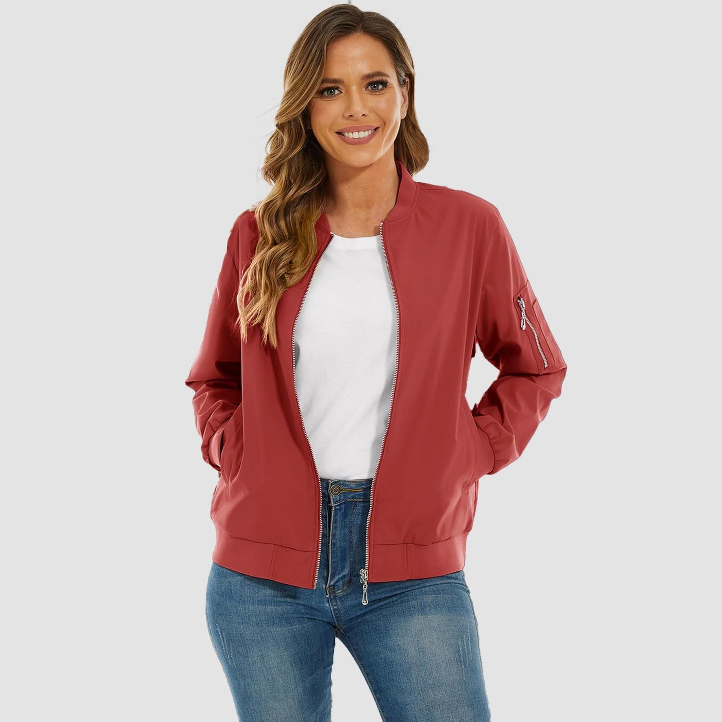 Women's Lightweight Bomber Jacket | 5-Pocket Zip-Up Windbreaker