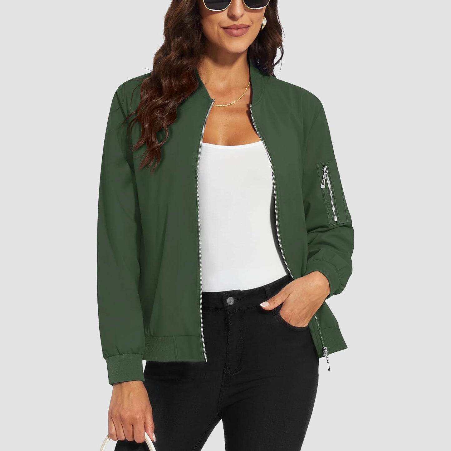 Women's Lightweight Bomber Jacket | 5-Pocket Zip-Up Windbreaker