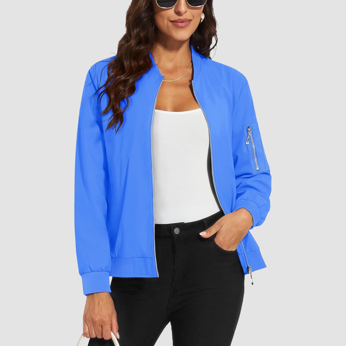 Women's Lightweight Bomber Jacket | 5-Pocket Zip-Up Windbreaker