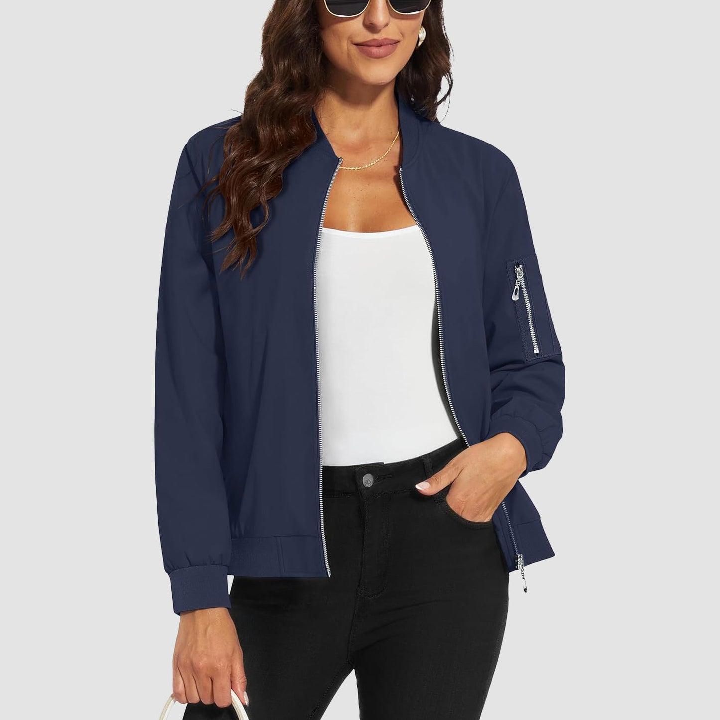 Women's Lightweight Bomber Jacket | 5-Pocket Zip-Up Windbreaker