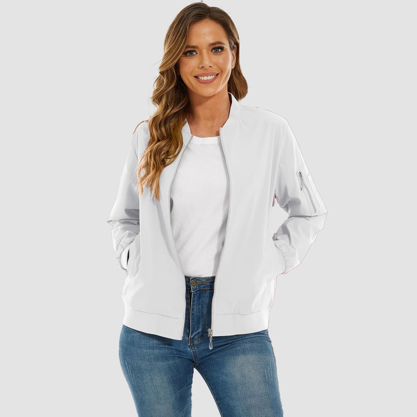 Women's Lightweight Bomber Jacket | 5-Pocket Zip-Up Windbreaker