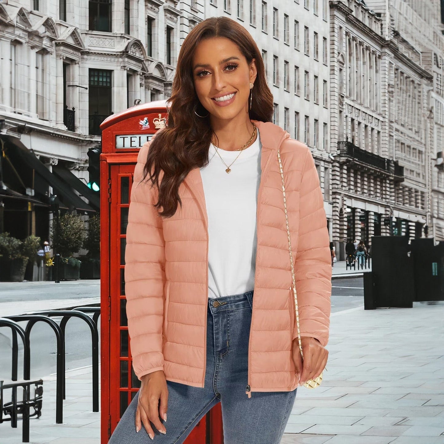 Women's Lightweight Puffer Jacket Hooded Full Zip Quilted Lined Coat for Winter