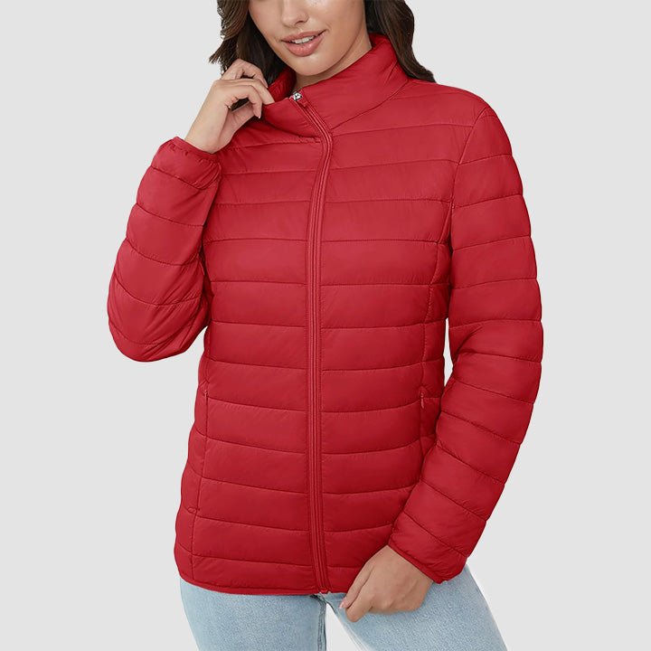 Women's Lightweight Puffer Jacket Stand Collar Full Zip Quilted Lined Winter Coat
