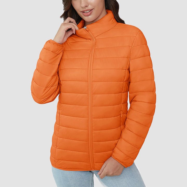 Women's Lightweight Puffer Jacket Stand Collar Full Zip Quilted Lined Winter Coat