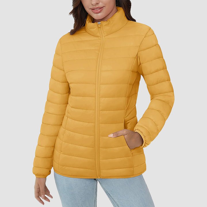 Women's Lightweight Puffer Jacket Stand Collar Full Zip Quilted Lined Winter Coat