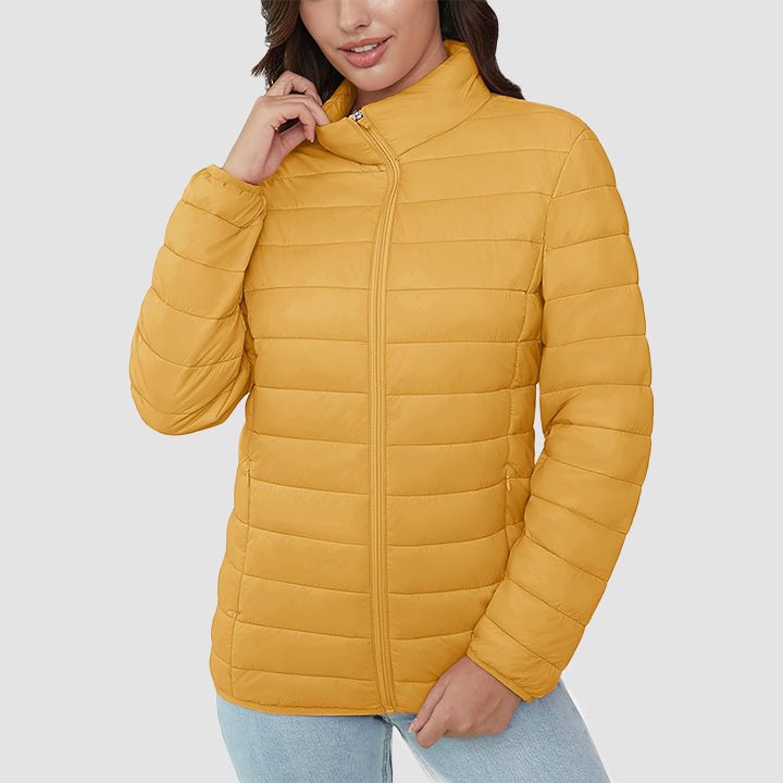 Women's Lightweight Puffer Jacket Stand Collar Full Zip Quilted Lined Winter Coat