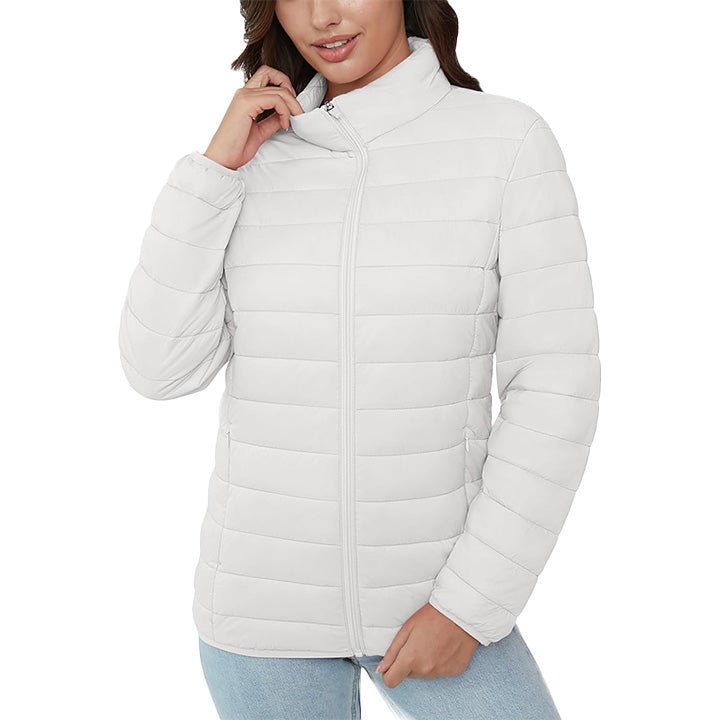 Women's Lightweight Puffer Jacket Stand Collar Full Zip Quilted Lined Winter Coat