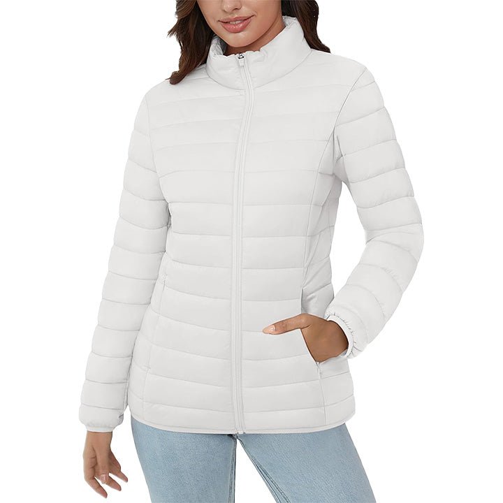 Women's Lightweight Puffer Jacket Stand Collar Full Zip Quilted Lined Winter Coat