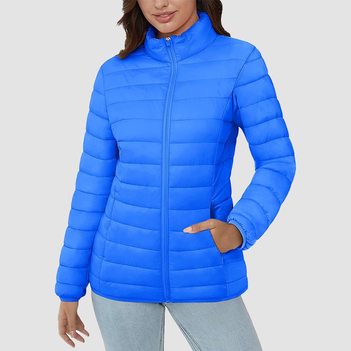 Women's Lightweight Puffer Jacket Stand Collar Full Zip Quilted Lined Winter Coat