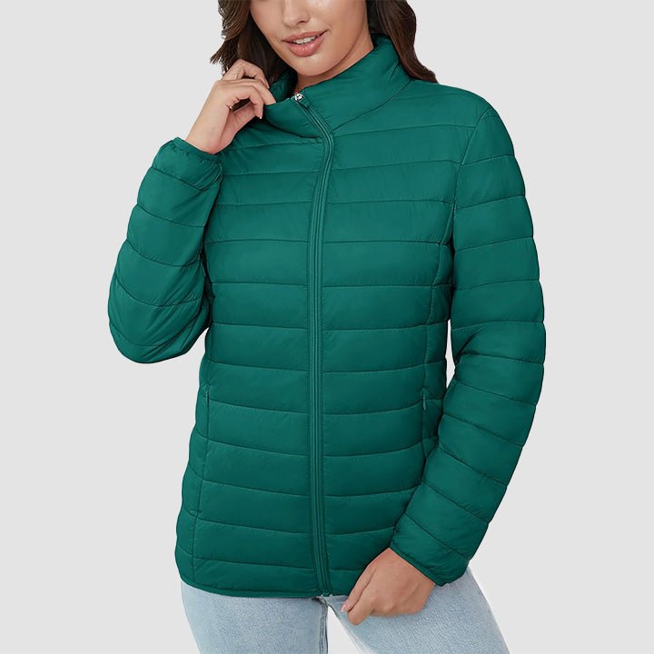 Women's Lightweight Puffer Jacket Stand Collar Full Zip Quilted Lined Winter Coat