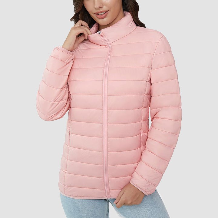 Women's Lightweight Puffer Jacket Stand Collar Full Zip Quilted Lined Winter Coat