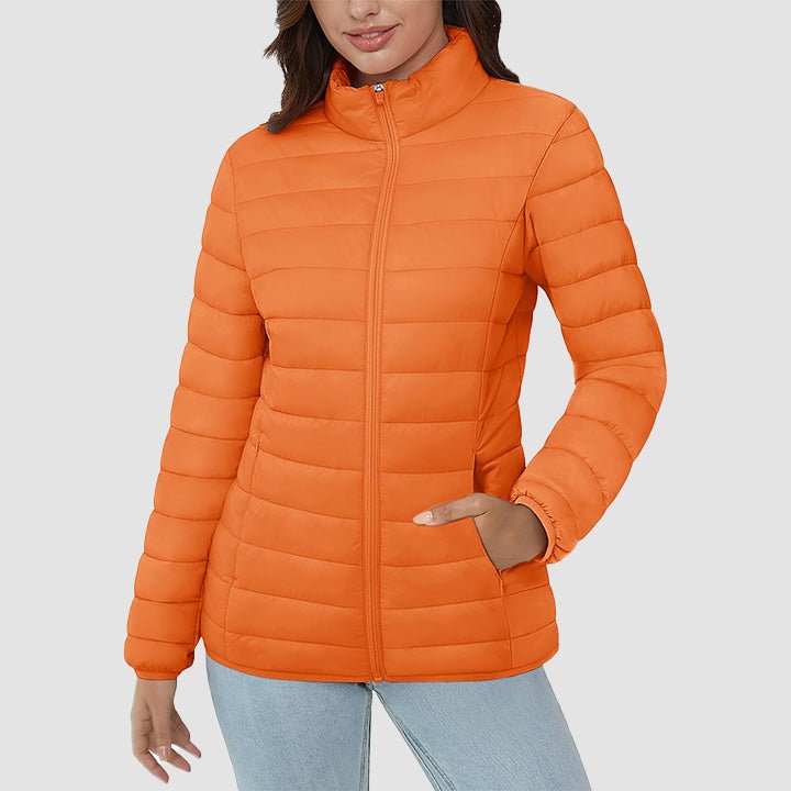 Women's Lightweight Puffer Jacket Stand Collar Full Zip Quilted Lined Winter Coat