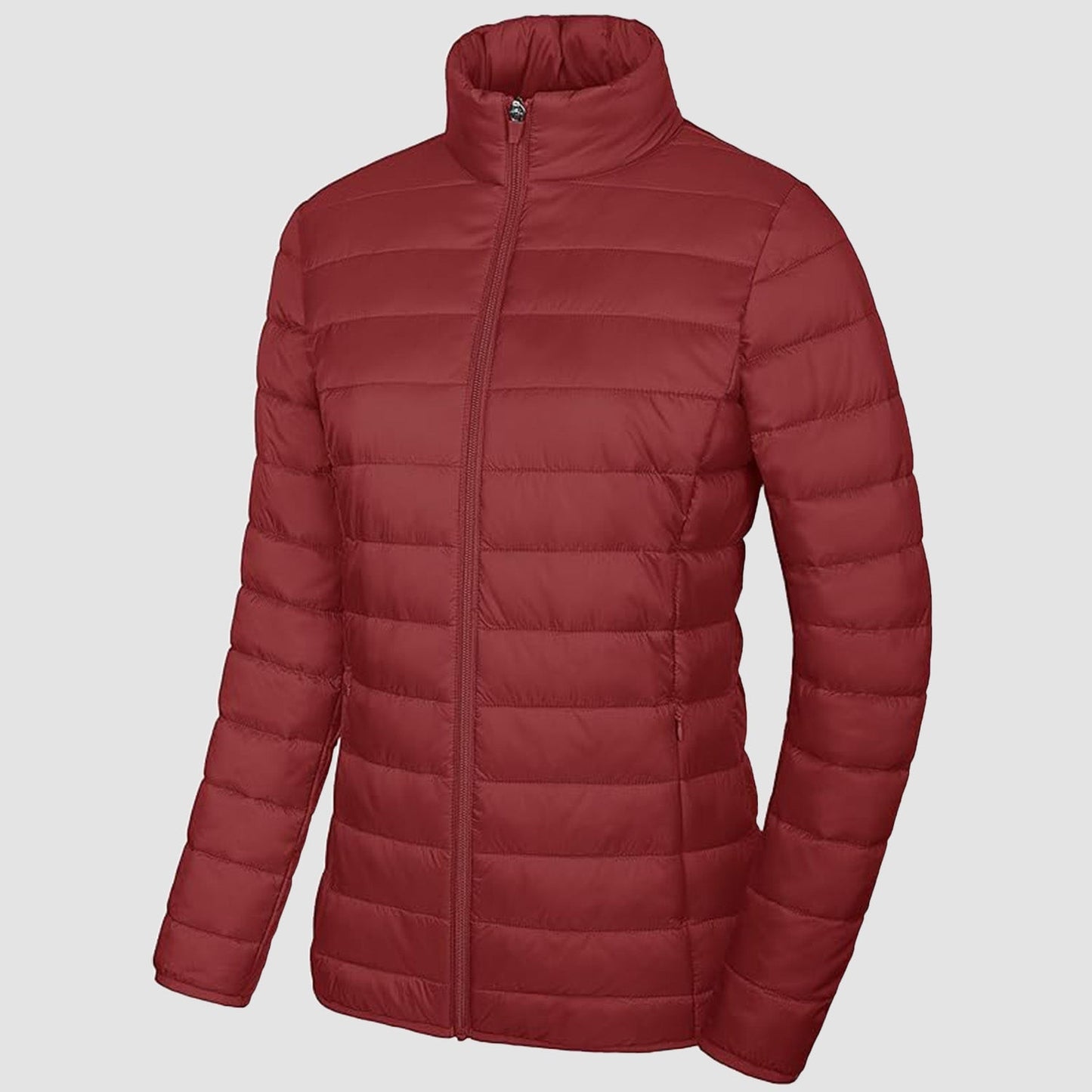 Women's Lightweight Puffer Jacket Stand Collar Full Zip Quilted Lined Winter Coat