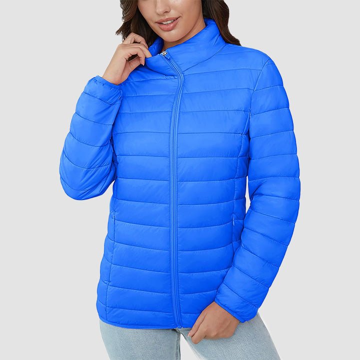 Women's Lightweight Puffer Jacket Stand Collar Full Zip Quilted Lined Winter Coat
