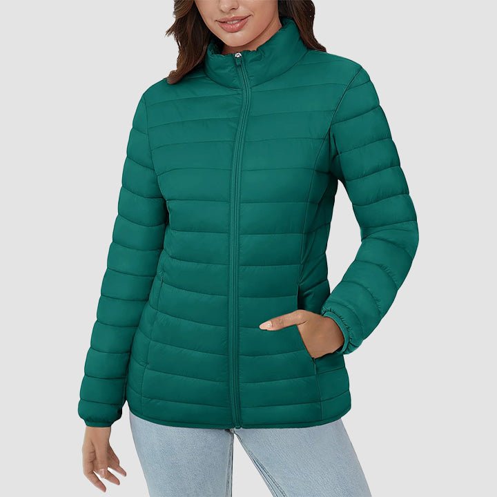 Women's Lightweight Puffer Jacket Stand Collar Full Zip Quilted Lined Winter Coat