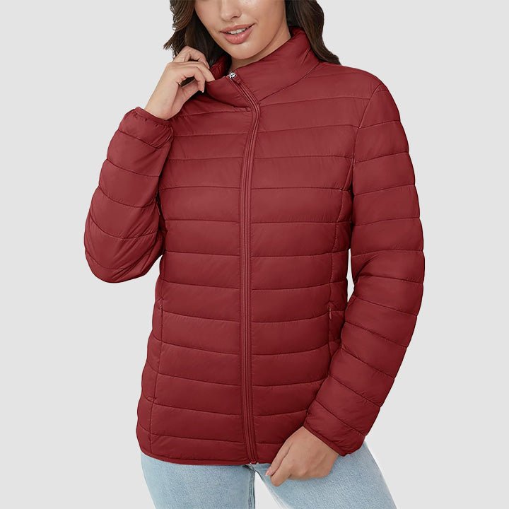 Women's Lightweight Puffer Jacket Stand Collar Full Zip Quilted Lined Winter Coat