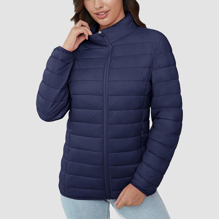 Women's Lightweight Puffer Jacket Stand Collar Full Zip Quilted Lined Winter Coat