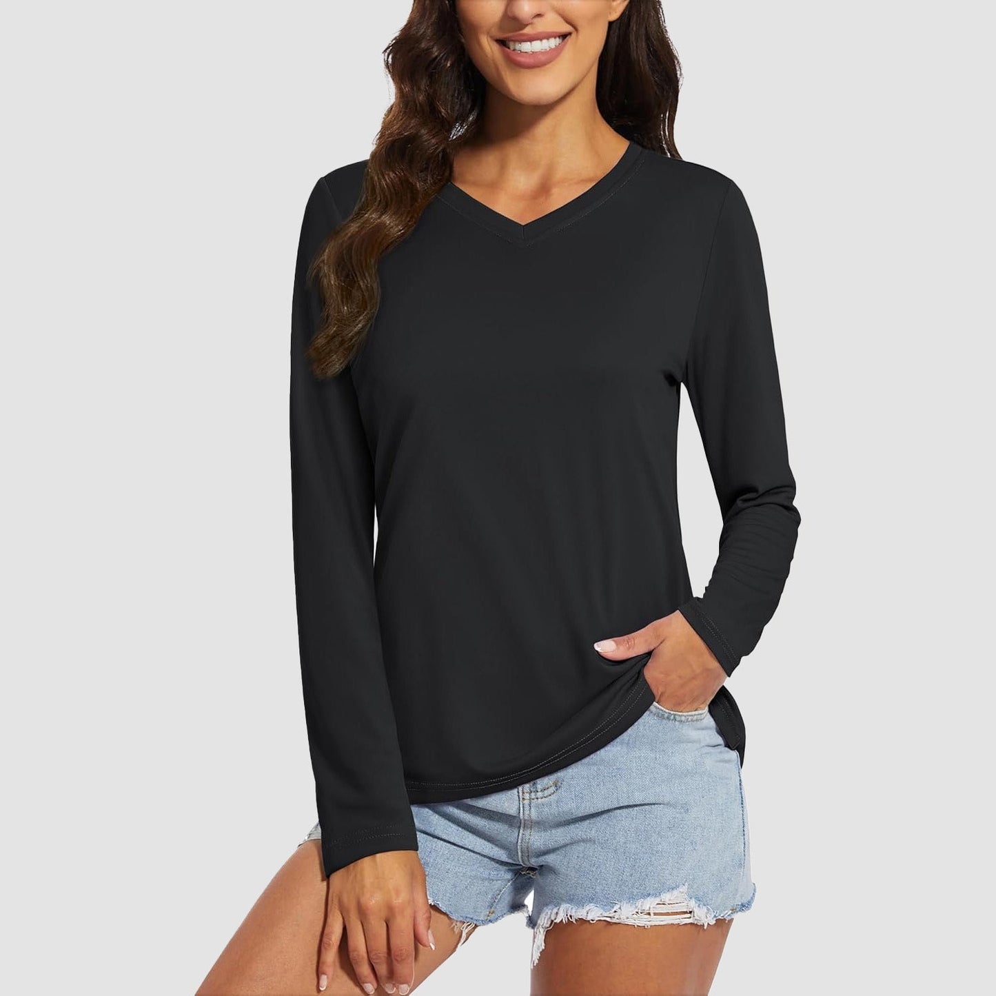 Women's Long Sleeve Shirts UPF 50+ Sun Protection T Shirts V Neck Hiking Shirt Running Workout Performance Tee