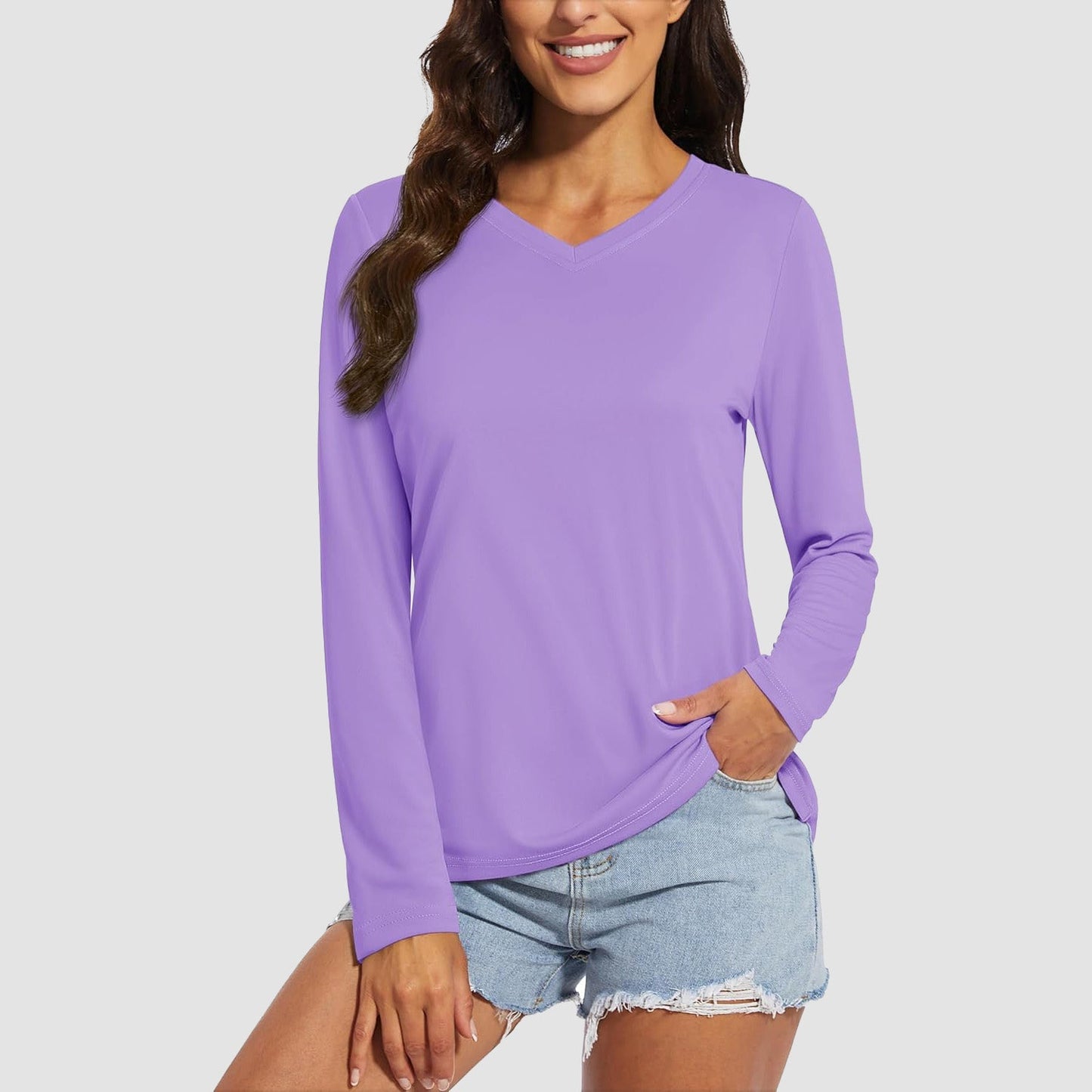 Women's Long Sleeve Shirts UPF 50+ Sun Protection T Shirts V Neck Hiking Shirt Running Workout Performance Tee