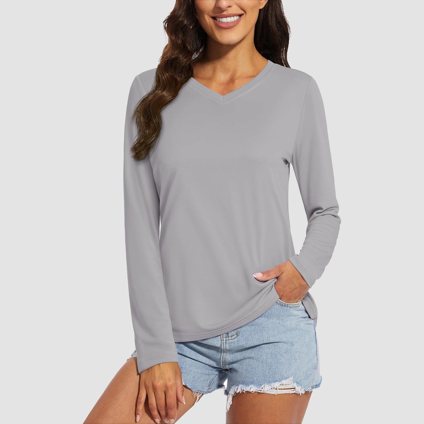 Women's Long Sleeve Shirts UPF 50+ Sun Protection T Shirts V Neck Hiking Shirt Running Workout Performance Tee