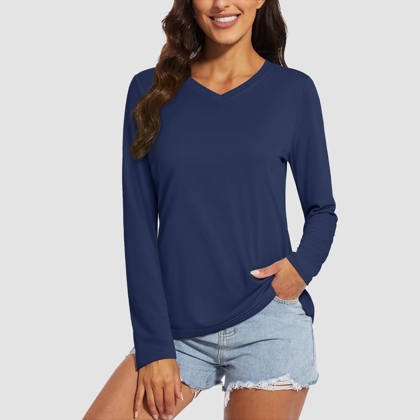 Women's Long Sleeve Shirts UPF 50+ Sun Protection T Shirts V Neck Hiking Shirt Running Workout Performance Tee