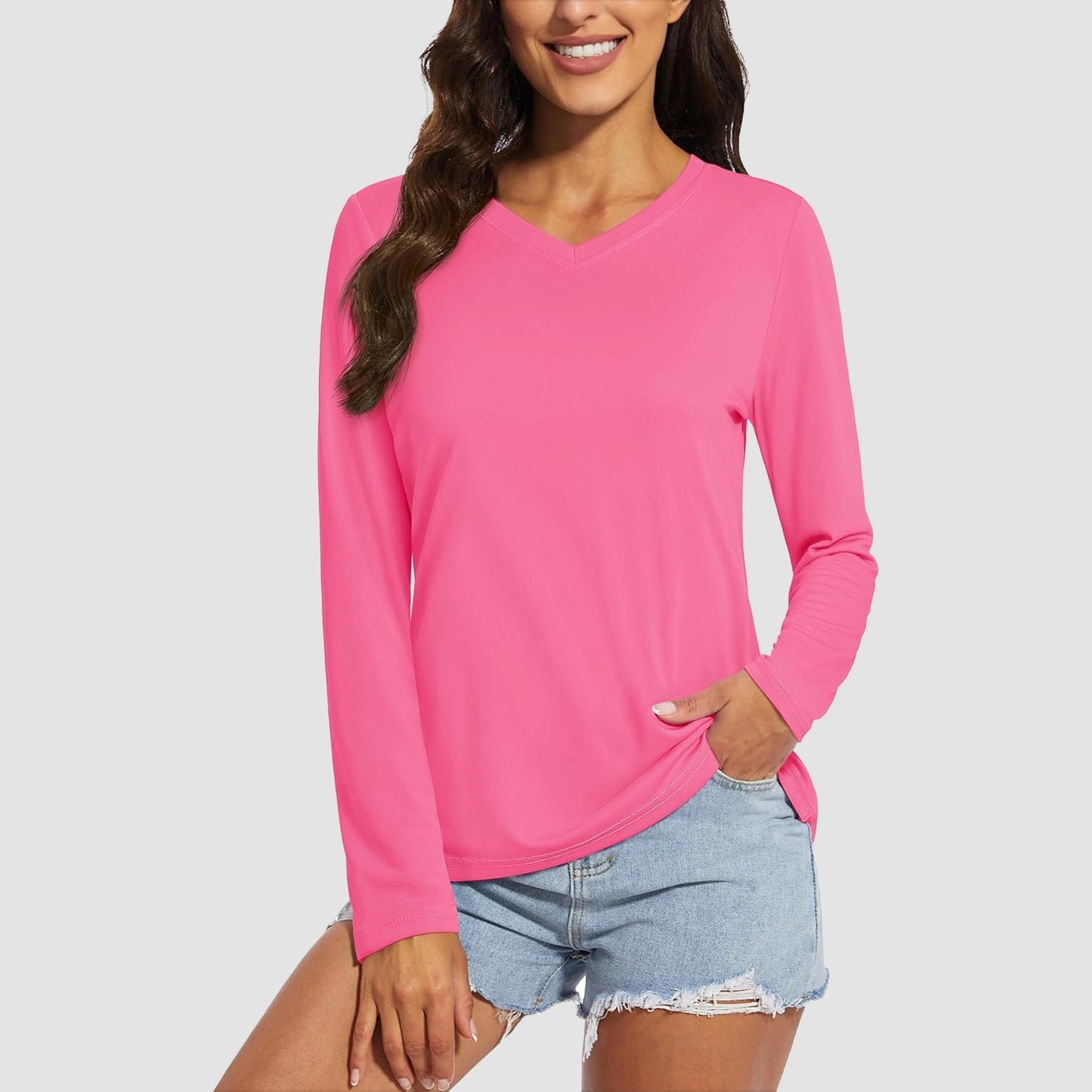 Women's Long Sleeve Shirts UPF 50+ Sun Protection T Shirts V Neck Hiking Shirt Running Workout Performance Tee