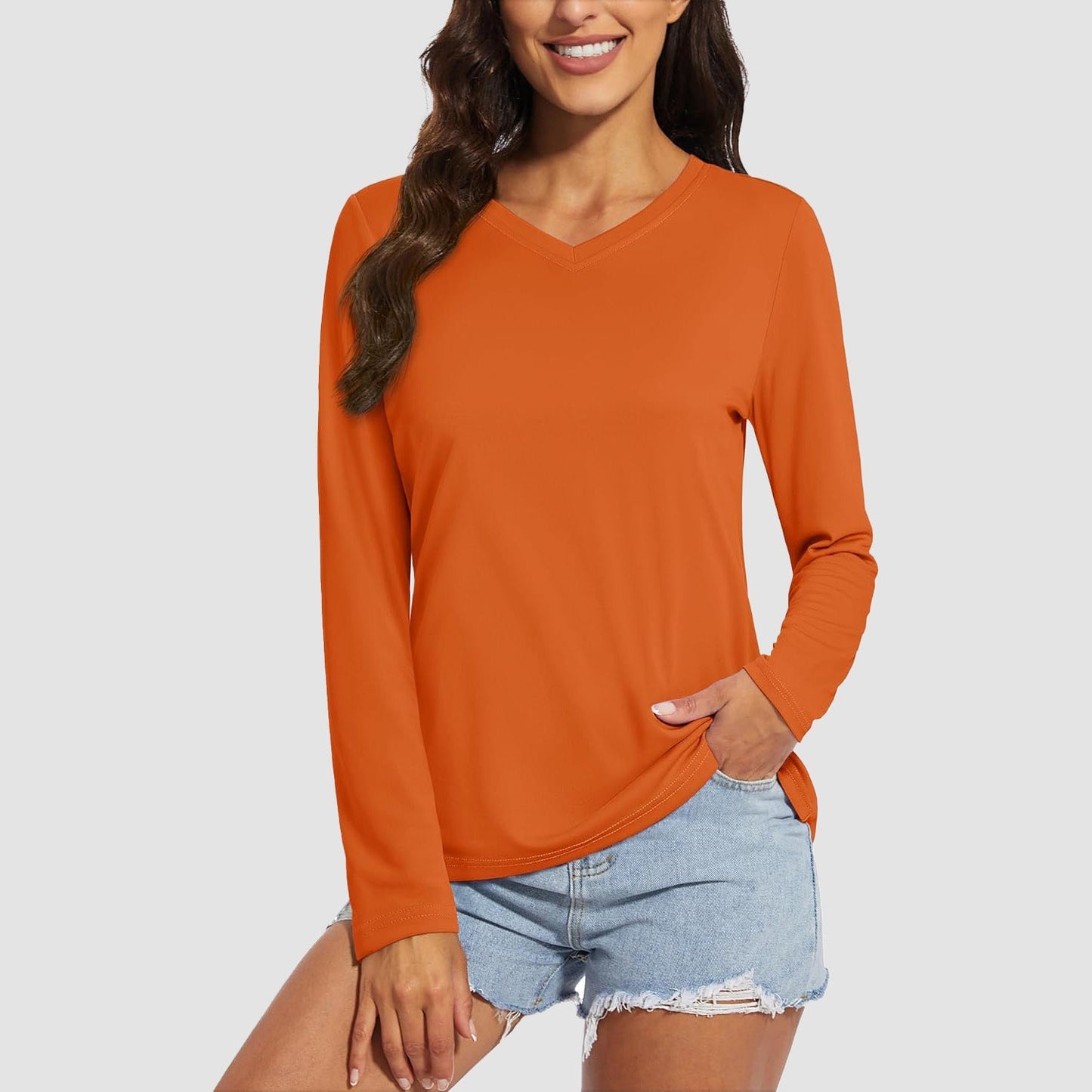 Women's Long Sleeve Shirts UPF 50+ Sun Protection T Shirts V Neck Hiking Shirt Running Workout Performance Tee