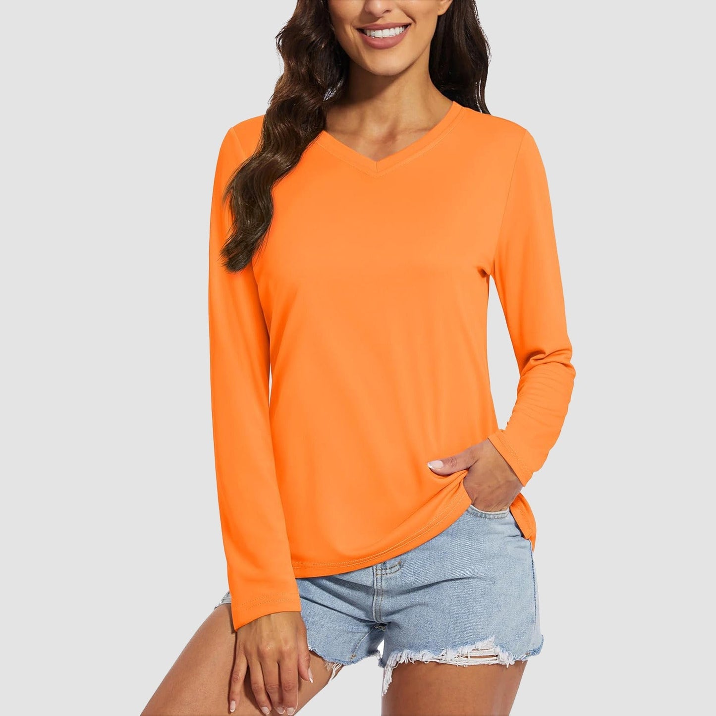 Women's Long Sleeve Shirts UPF 50+ Sun Protection T Shirts V Neck Hiking Shirt Running Workout Performance Tee