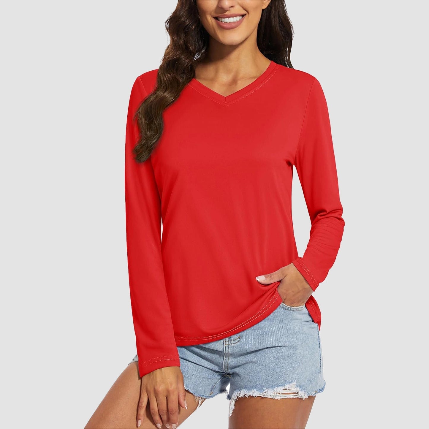 Women's Long Sleeve Shirts UPF 50+ Sun Protection T Shirts V Neck Hiking Shirt Running Workout Performance Tee