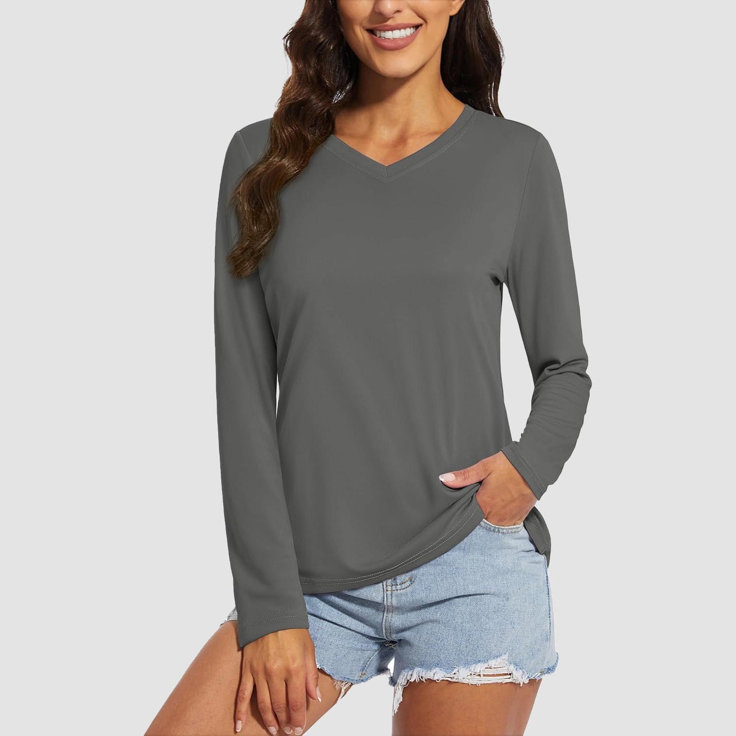 Women's Long Sleeve Shirts UPF 50+ Sun Protection T Shirts V Neck Hiking Shirt Running Workout Performance Tee