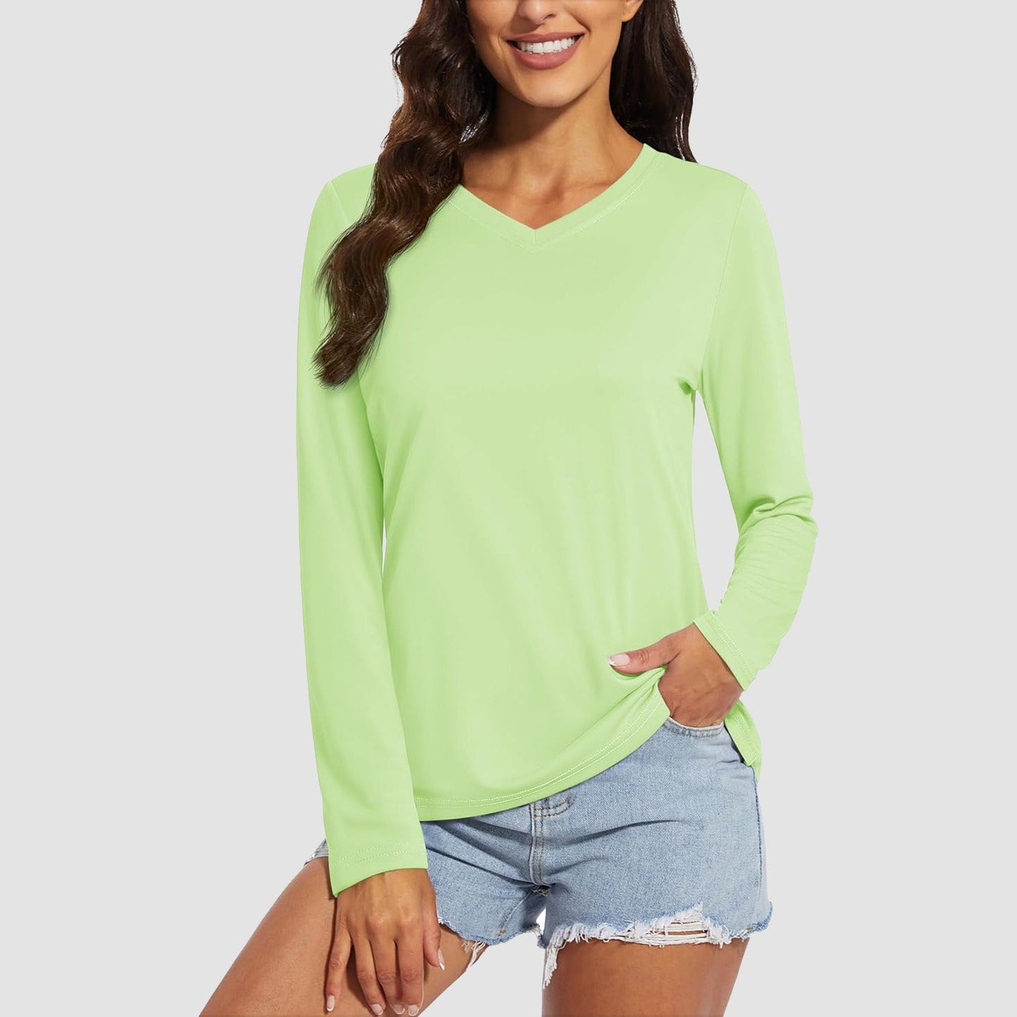 Women's Long Sleeve Shirts UPF 50+ Sun Protection T Shirts V Neck Hiking Shirt Running Workout Performance Tee