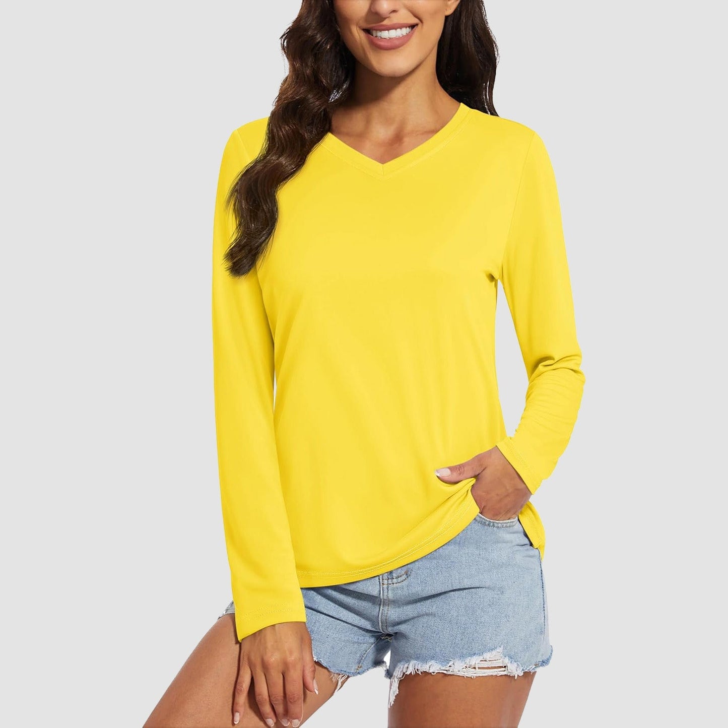 Women's Long Sleeve Shirts UPF 50+ Sun Protection T Shirts V Neck Hiking Shirt Running Workout Performance Tee