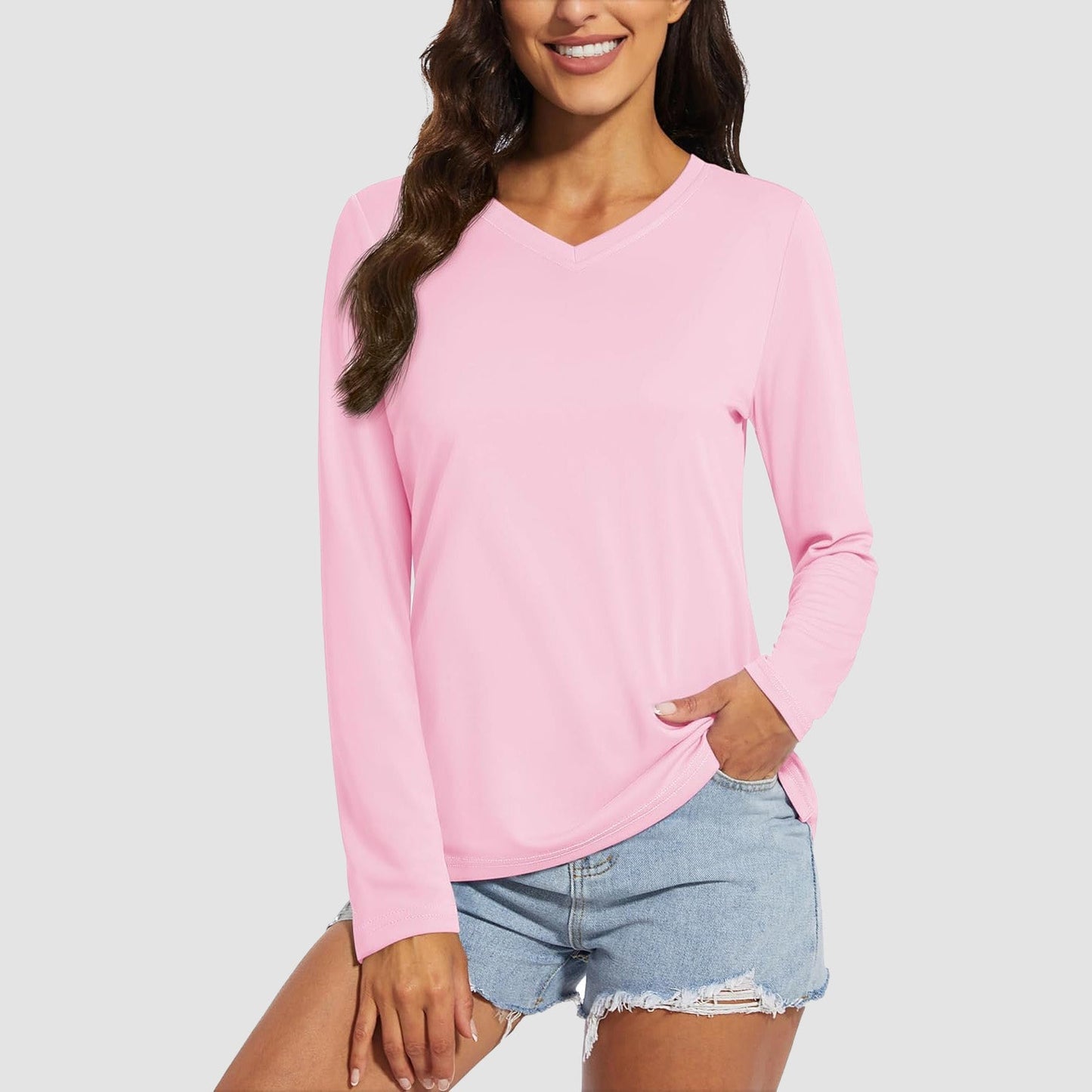 Women's Long Sleeve Shirts UPF 50+ Sun Protection T Shirts V Neck Hiking Shirt Running Workout Performance Tee