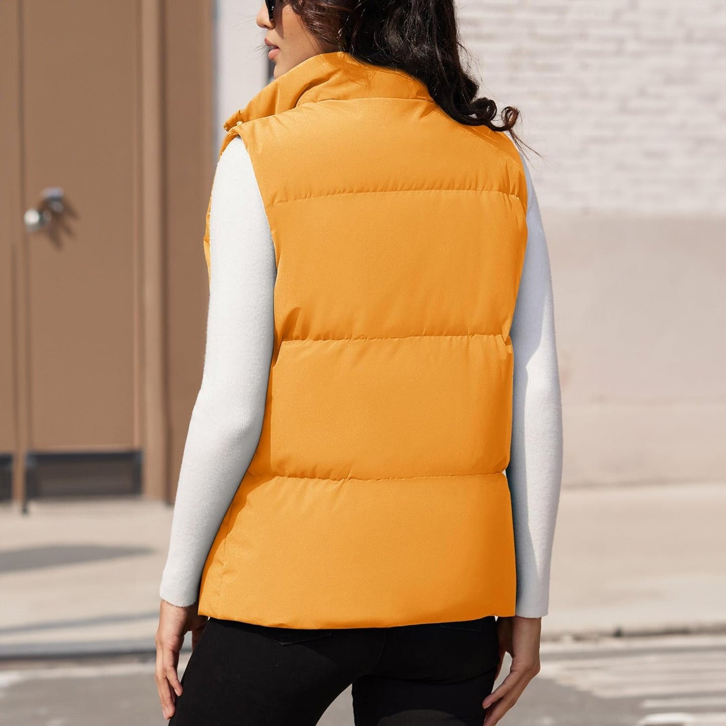 Women's Puffer Down Vest Oversized Zip Up Outerwear Lightweight Winter Padded Gilet Jacket with Pockets