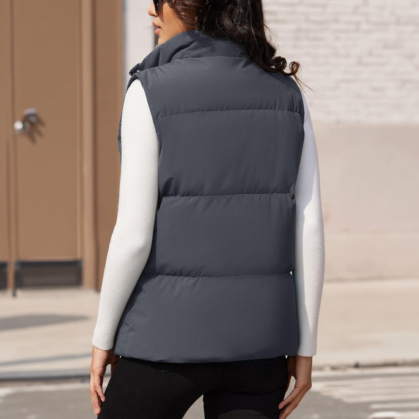 Women's Puffer Down Vest Oversized Zip Up Outerwear Lightweight Winter Padded Gilet Jacket with Pockets