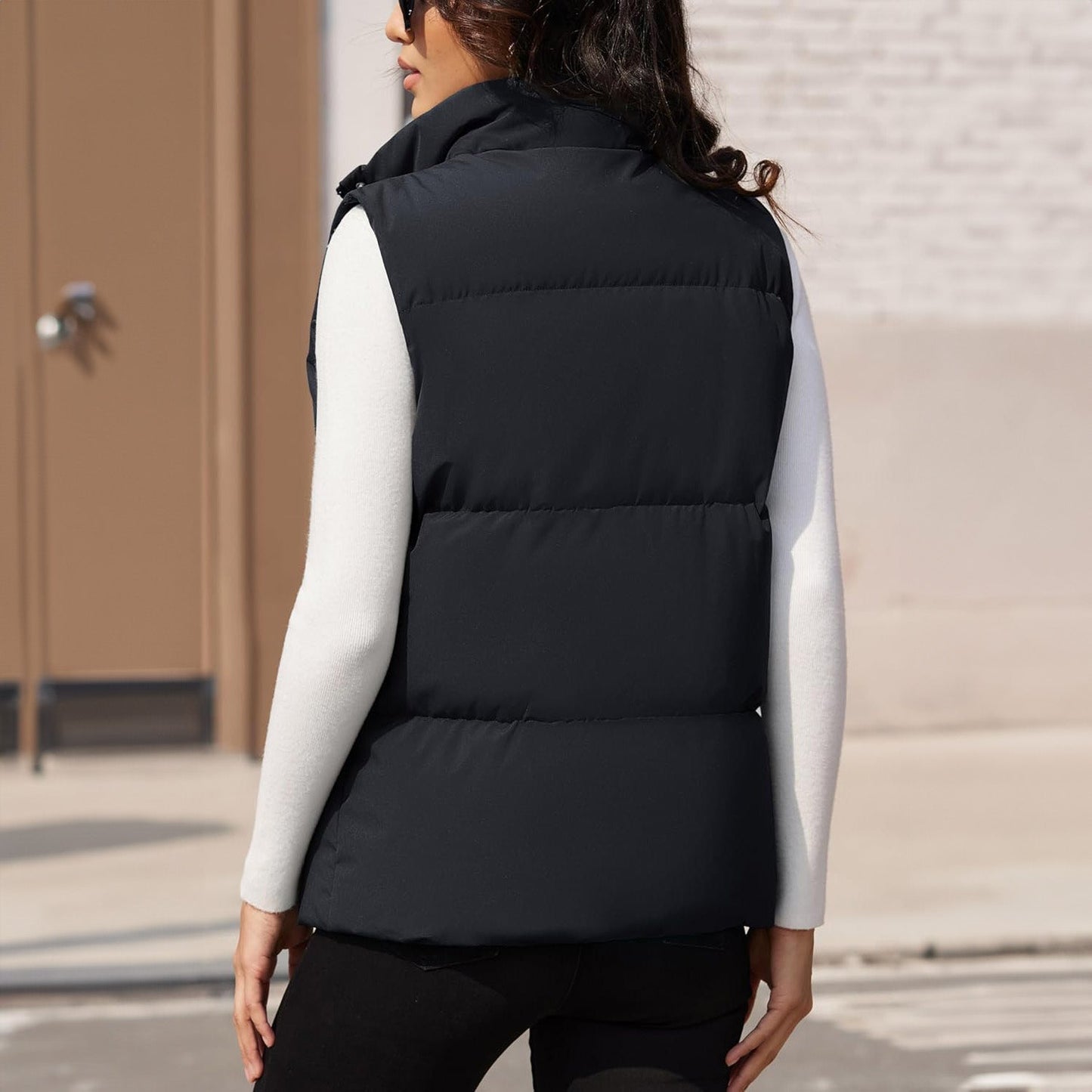 Women's Puffer Down Vest Oversized Zip Up Outerwear Lightweight Winter Padded Gilet Jacket with Pockets