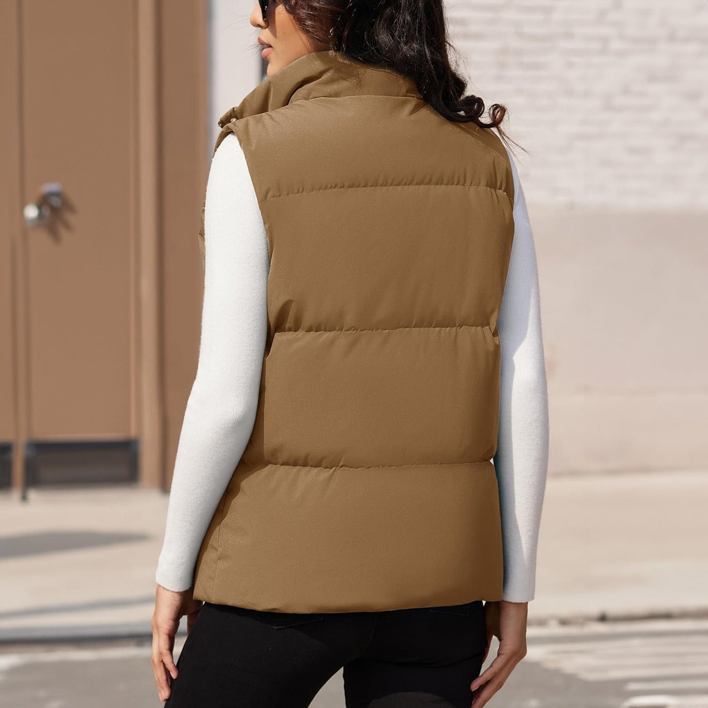 Women's Puffer Down Vest Oversized Zip Up Outerwear Lightweight Winter Padded Gilet Jacket with Pockets