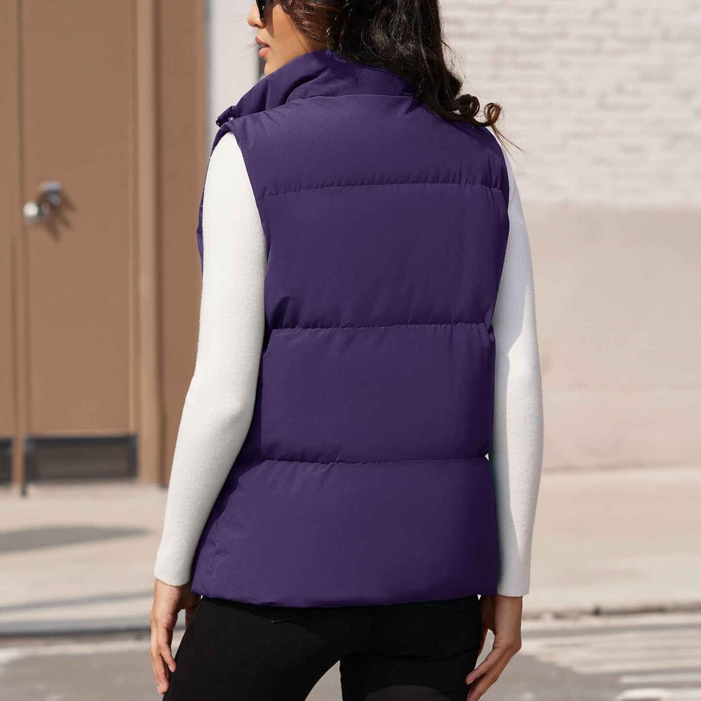 Women's Puffer Down Vest Oversized Zip Up Outerwear Lightweight Winter Padded Gilet Jacket with Pockets