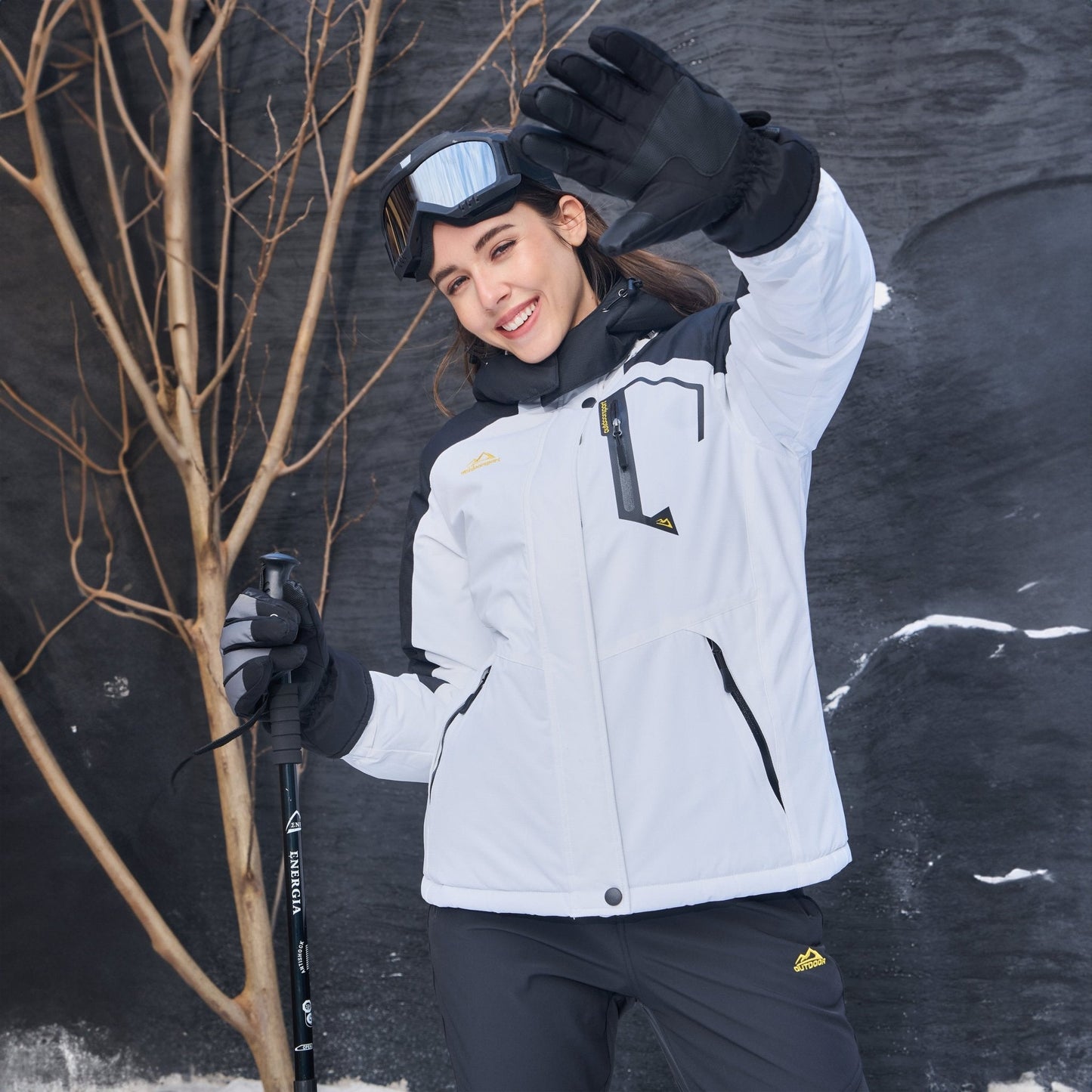 Women's Water-Resistant Fleece Ski Jacket with 4 Pockets - Warm Parka