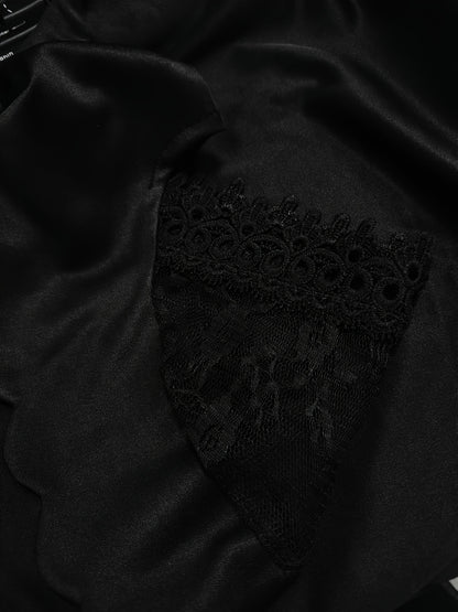 Camiseta de renda contrastante com gola quadrada e manga curta elegante para primavera e verão.