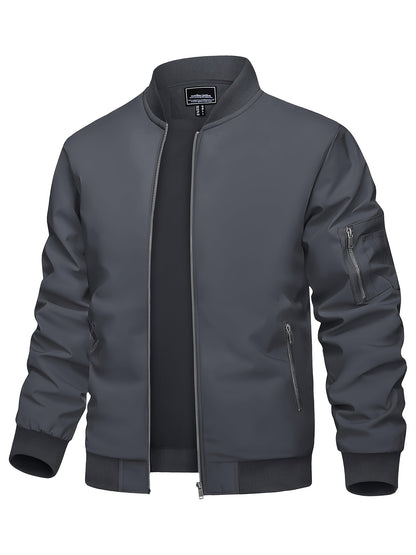 Jaqueta bomber casual masculina, corta-vento leve com bolsos