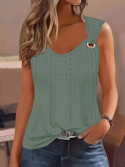 Regata lisa com ilhós, casual, sem mangas, para o verão.