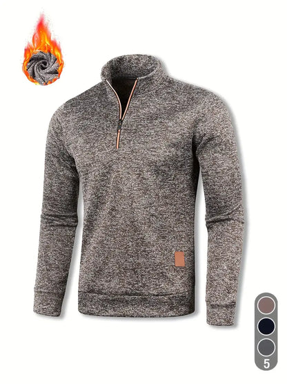 Moletom masculino com forro de lã e meio zíper - Pulôver quente e casual para outono e inverno