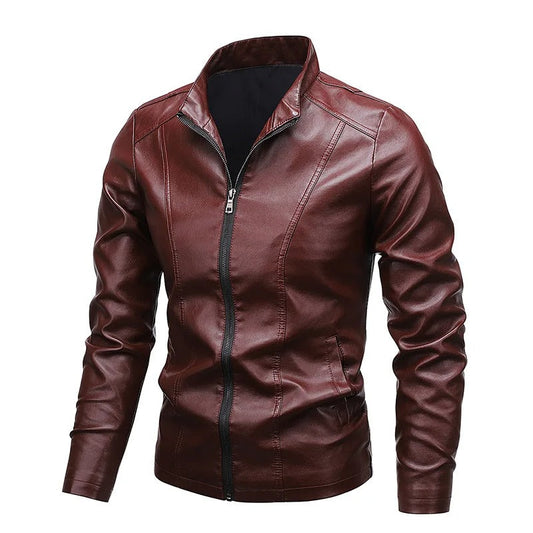 Carter™ - Jaqueta de couro com zíper e gola alta slim fit