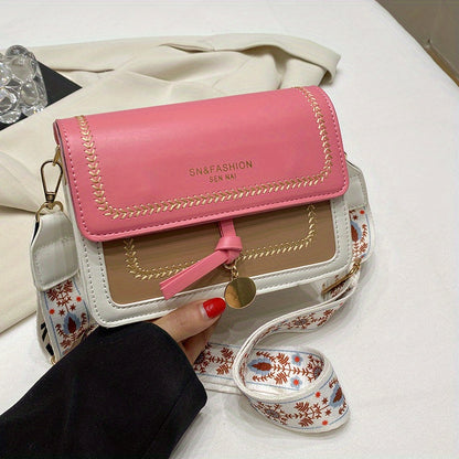 Bolsa de ombro com aba fashion - Bolsa transversal feminina com fivela e alça larga